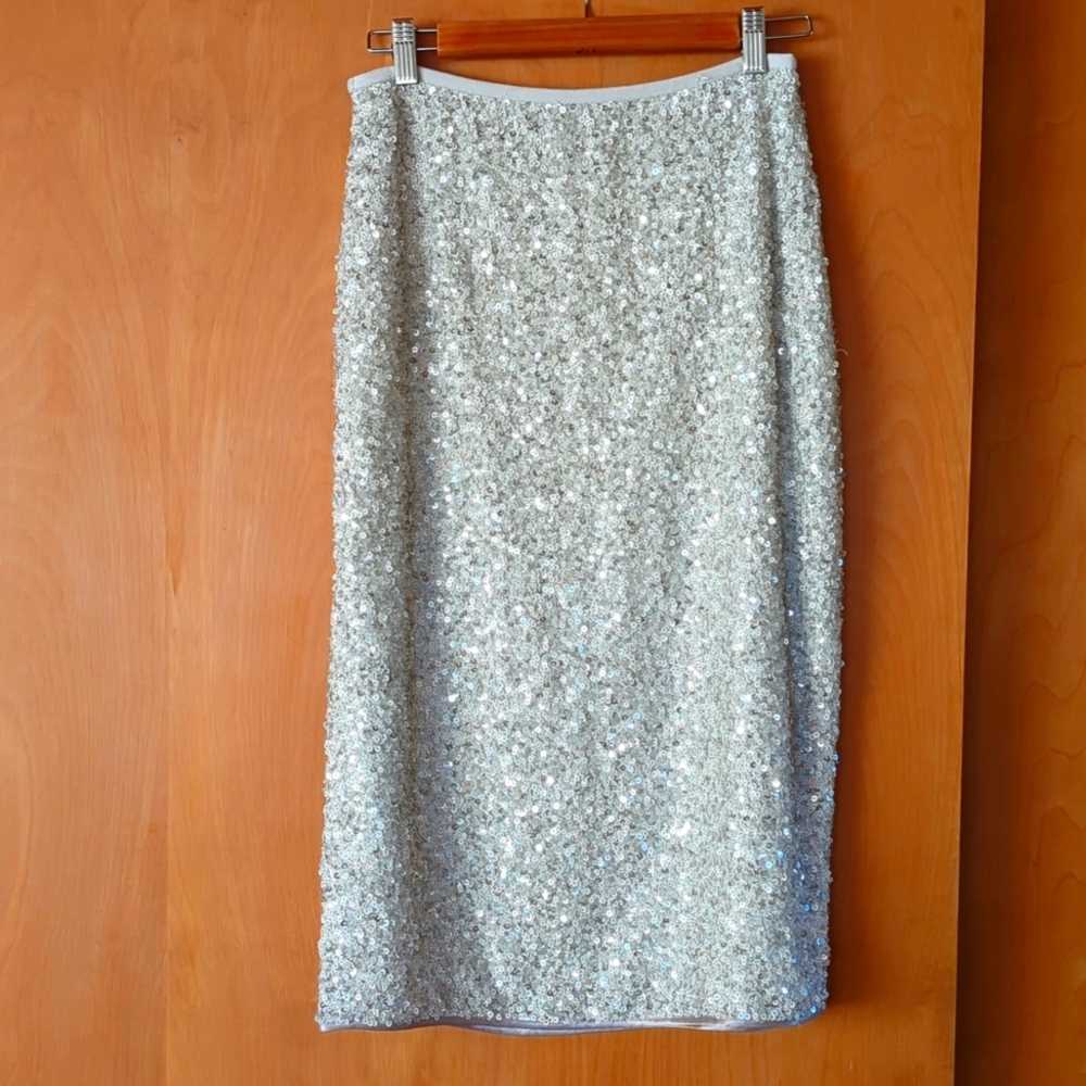 SAYLOR Silver Sequin Pencil Skirt